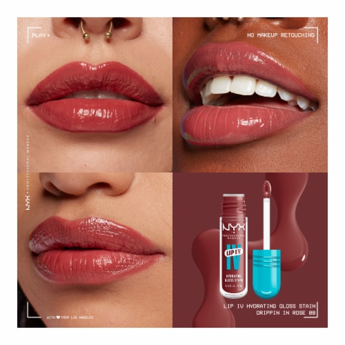 NYX Professional Makeup Lip IV Lip Gloss Stain Hydrating 08 Drippin in Rose Perspective: left