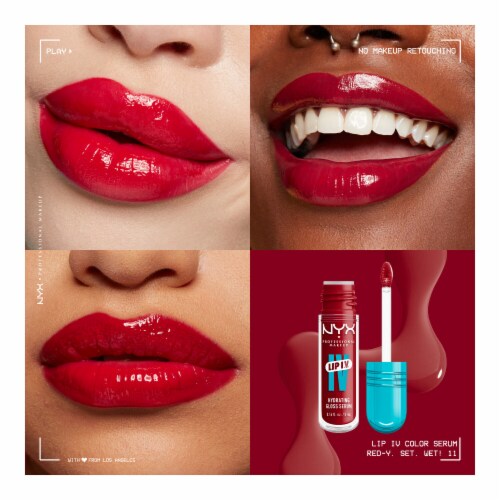 NYX Professional Makeup Lip IV Lip Gloss Stain Hydrating 11 Red-y Set Wet Perspective: left