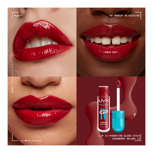 NYX Professional Makeup Lip IV Lip Gloss Stain Hydrating 13 Cranberry Splash Perspective: left