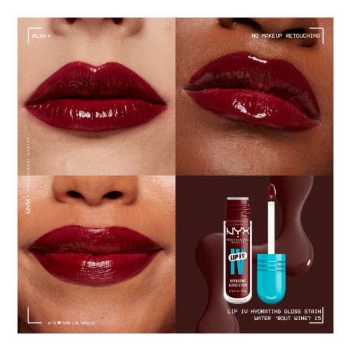 NYX Professional Makeup Lip IV Lip Gloss Stain Hydrating 15 Water Bout Wine Perspective: left