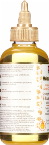 African Pride Moisture Miracle 5 Essential Oils Hair Oil Perspective: left