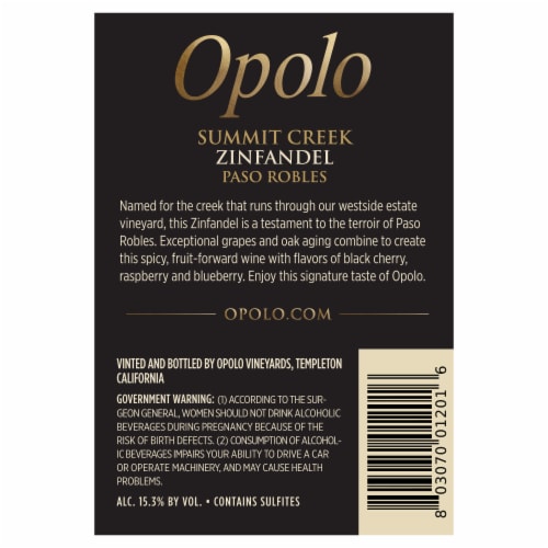 Opolo Summit Creek Zinfandel-California Red Wine Perspective: left