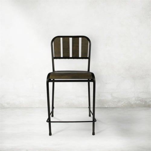 Cole Reclaimed Solid Wood Counter Chair in Brown with Black Metal Frame Perspective: left