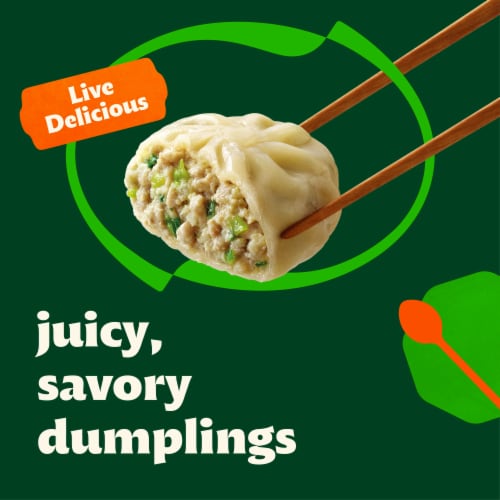 Bibigo Pork & Vegetable Steamed Dumplings Perspective: left