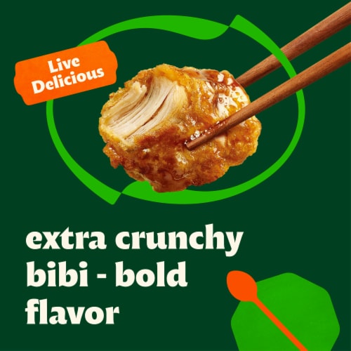 CJ Bibigo Korean Style Crunchy Fried Chicken with Soy Garlic Sauce Frozen Meal Perspective: left
