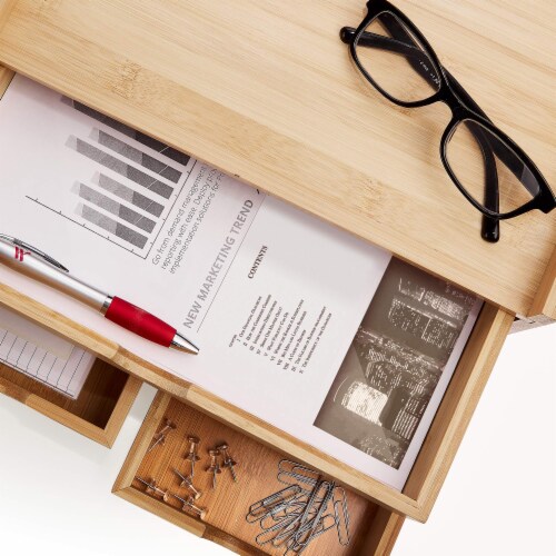 Prosumer's Choice Triple Drawer Bamboo Desk Organizer for Home & Office Perspective: left