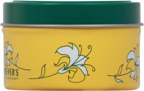 Mrs. Meyer's Clean Day Honeysuckle Scent Soy Tin Candle Perspective: left