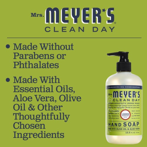 Mrs. Meyer's Clean Day Hand Soap, Lemon Verbena, Made Without Parabens or Phthalates Perspective: left