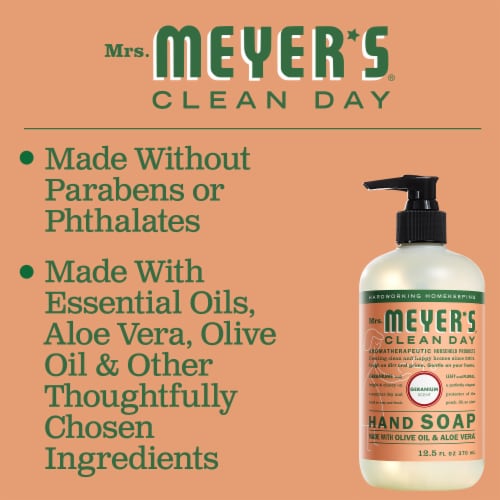 Mrs. Meyer's Clean Day Geranium Scent Liquid Hand Soap Perspective: left