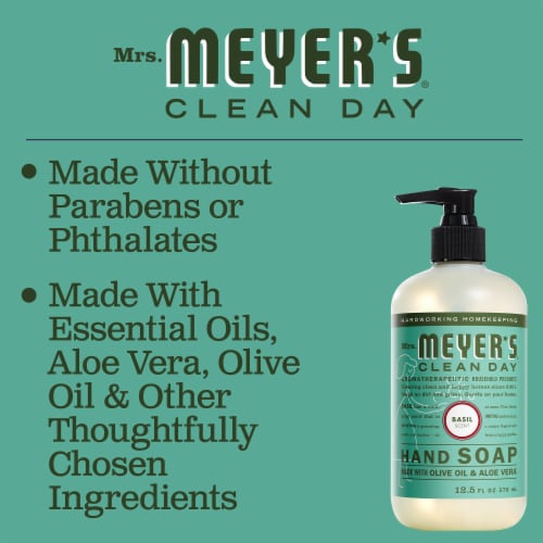Mrs. Meyer's Clean Day Hand Soap, Basil, Made Without Parabens or Phthalates Perspective: left