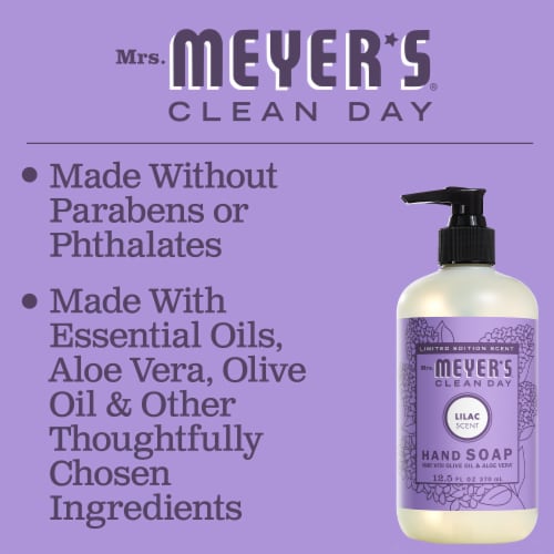 Mrs. Meyer's Clean Day Liquid Hand Soap, Lilac Scent, 12.5 Ounce Bottle Perspective: left