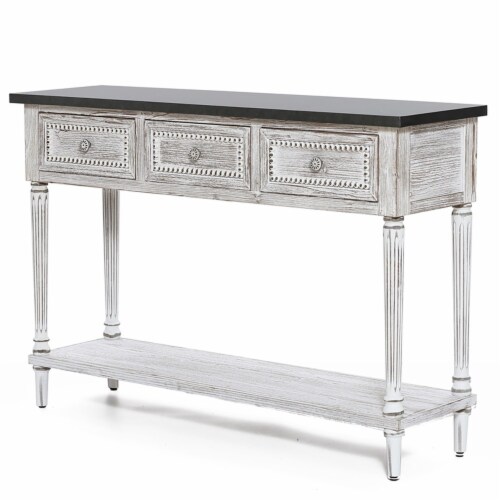 LuxenHome Distressed White Wood and Metal Farmhouse Distressed