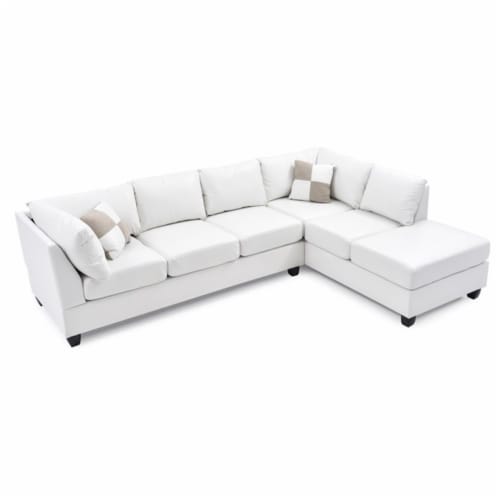 Glory Furniture Malone Faux Leather Sectional in White Perspective: left