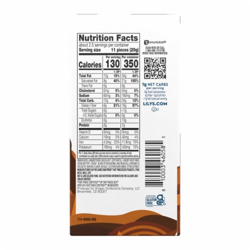 LILY'S Salted Caramel Extra Dark Chocolate Style No Sugar Added Sweets Bar Perspective: left