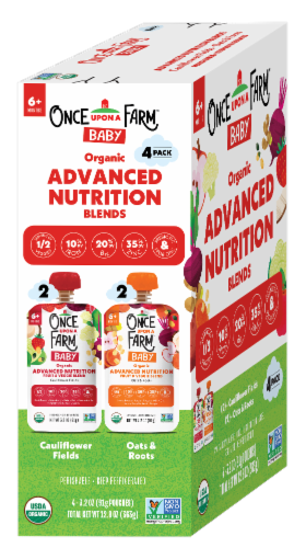 Once Upon a Farm Advanced Nutrition Cauliflower Fields & Oats and Roots Organic Multipack Baby Food Perspective: left
