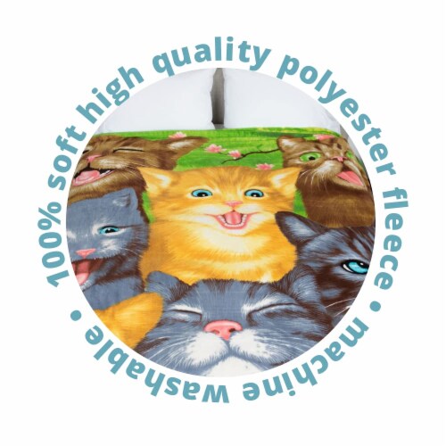 Dawhud Direct Animated Cats Selfie Fleece Blanket 75 x90  Queen Size Perspective: left