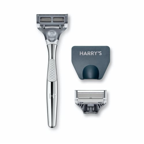 Harry's Chrome Edition 5-Blade Men's Razor with Replacement Razor Blade Refill Cartridges Perspective: left