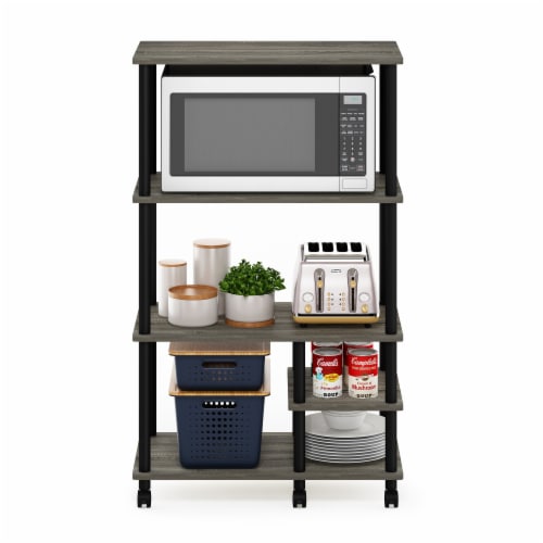 Turn-N-Tube 4-Tier Toolless Kitchen Storage Shelf Cart, French Oak Grey/Black Perspective: left
