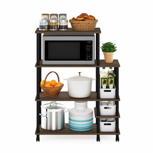 4-Tier Toolless Kitchen Wide Storage Shelf Cart, Columbia Walnut/Black Perspective: left