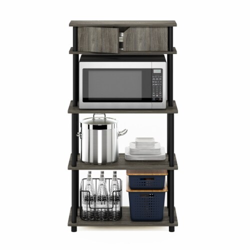 Turn-N-Tube Toolless Storage Shelf With Top Cabinet, French Oak Grey/Black Perspective: left