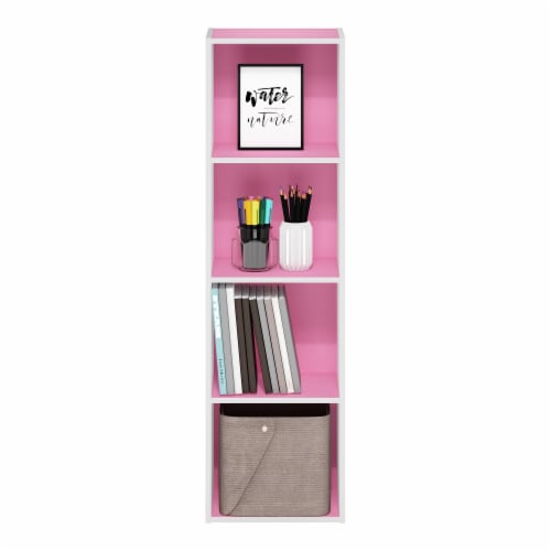 Furinno Pasir 4-Tier Open Shelf Bookcase, Pink/White Perspective: left