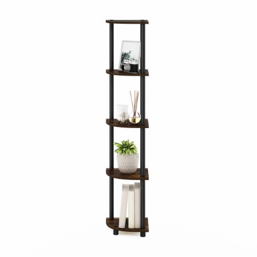 5 Tier Corner Display Rack Multipurpose Shelving Unit, Amber Pine/Black Perspective: left
