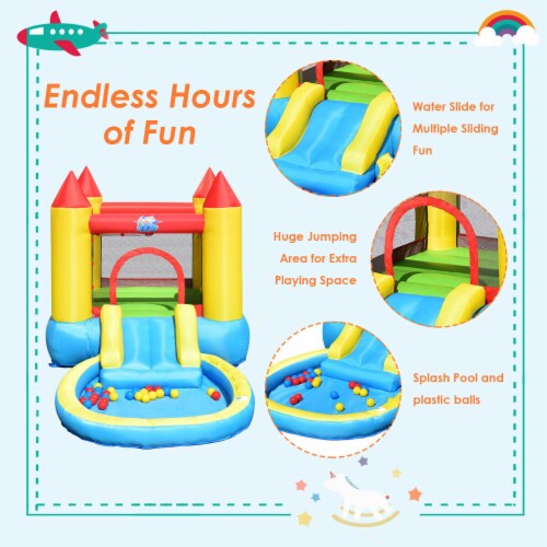 Inflatable Bounce House Kids Slide Jumping Castle Bouncer w/Pool and 480W Blower Perspective: left