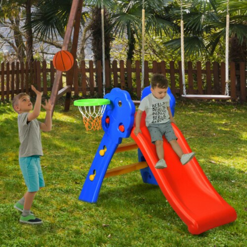 2 Step Children Folding Slide w/ Basketball Hoop For Kids Indoor