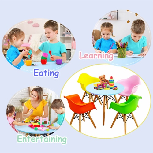 Gymax 5 PC Kids Modern Colorful Round Table Chair Set with 4 Arm Chairs Perspective: left