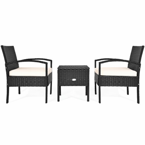 3PCS Rattan Patio Conversation Set Outdoor Furniture Set w/ Storage Table Perspective: left
