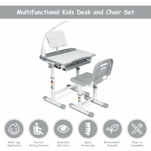 Adjustable Height Kids Study Desk and Chair Set Gray