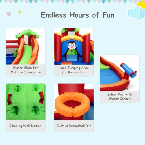 Inflatable Slide Bouncer and Water Park Bounce House Splash Pool Water Cannon Perspective: left