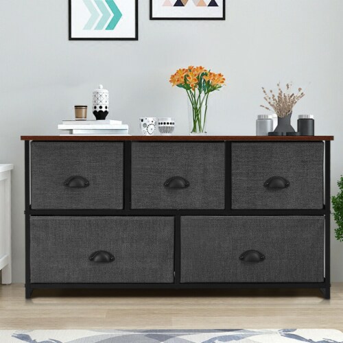 5 Drawers Dresser Storage Unit Side Table Display Organizer Dorm Room Wood Black Perspective: left