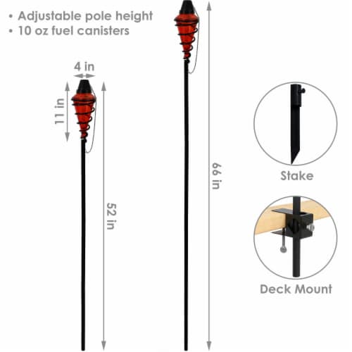 2-Pack Patio Torches Metal Swirl Red Glass Outdoor Lawn Garden Tabletop Decor Perspective: left