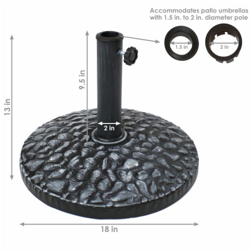 Sunnydaze 18 in Pebble Texture Resin Round Patio Umbrella Base - Grey Perspective: left