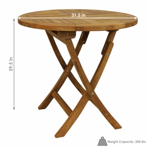 Patio Dining Table Outdoor 31 Teak Wooden Round Folding Furniture Porch Lawn Perspective: left