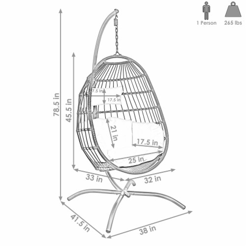 Sunnydaze Resin Wicker Hanging Egg Chair with Steel Stand/Cushions - Blue Perspective: left