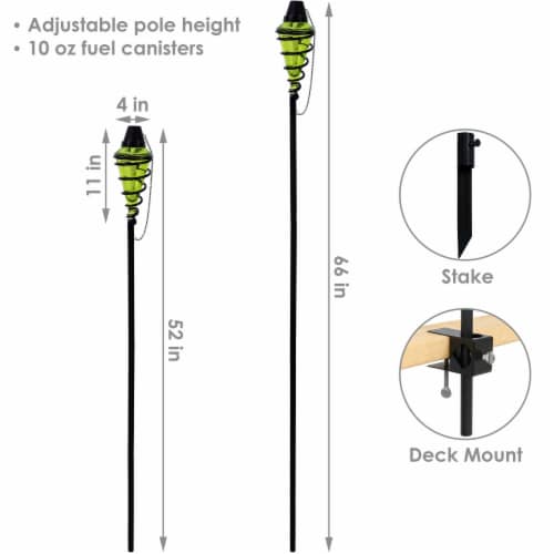 Sunnydaze Swirled Metal/Glass 2-in-1 Outdoor Lawn Torch - Green - Set of 4 Perspective: left