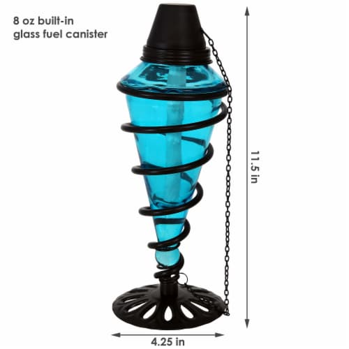 8-Pack Patio Torches Metal Swirl Blue Glass Outdoor Lawn Garden Tabletop Decor Perspective: left