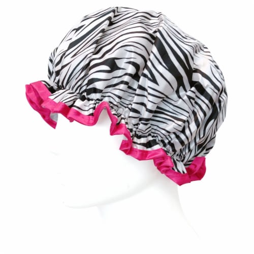 Wrapables Stylish Double Layer Waterproof Shower Caps (Set of 4), Animal Print & Dots Perspective: left