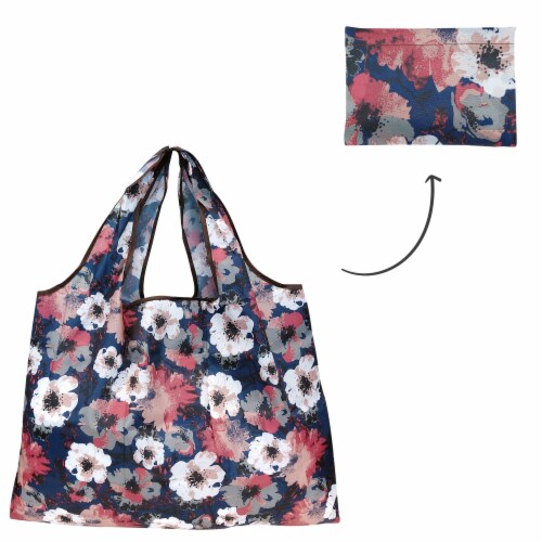 Wrapables Large Nylon Reusable Shopping Bag, Pansies Perspective: left