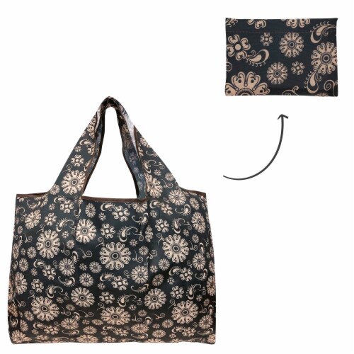 Wrapables Large Nylon Reusable Shopping Bag, Floral Deco Perspective: left