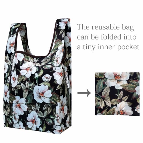 Wrapables JoliBag Collection Reusable Shopping Bag (Set of 2), White Pansies Perspective: left