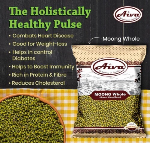 Aiva Moong Whole (Green Mung Bean) 4 lb Perspective: left