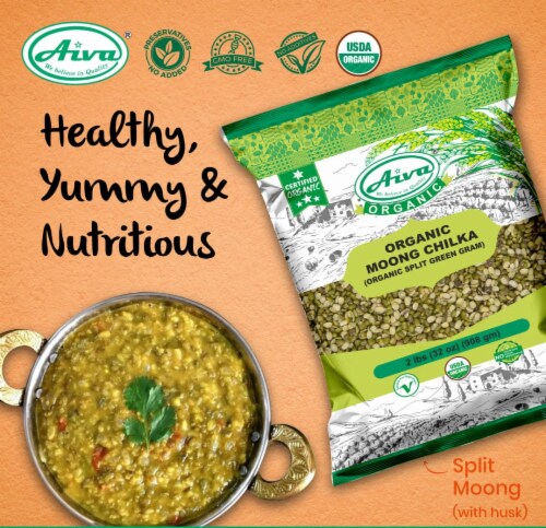 Organic Moong Split With Husk (Green Mung Bean Split) - Usda Certified Perspective: left