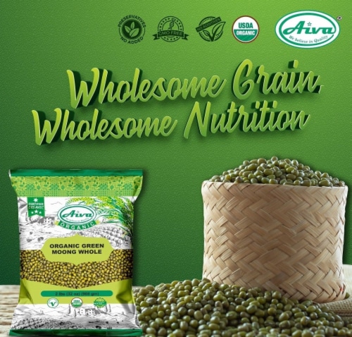 Aiva Organic Moong Whole (Green Mung Bean) - Usda Certified 4 lb Perspective: left