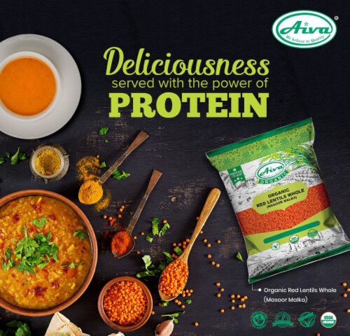 Aiva Organic Masoor Malka - Red Lentils Whole Without Husk - Usda Certified 2 lb Perspective: left