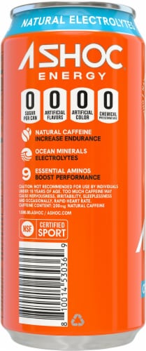 ASHOC Accelerator Orange Freeze Energy Drink Can Perspective: left