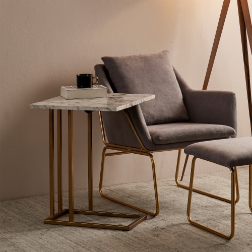 Versanora Marmo Modern Marble Look C Shape Side Table with