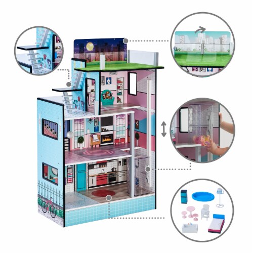 Teamson Kids Dreamland Barcelona Dollhouse with 10 Accessories, Blue/Pink TD-13111D, 1 - Smith’s ...